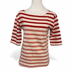 J. Crew Red and White Striped 3/4 Sleeve Relaxed Sweater Size S